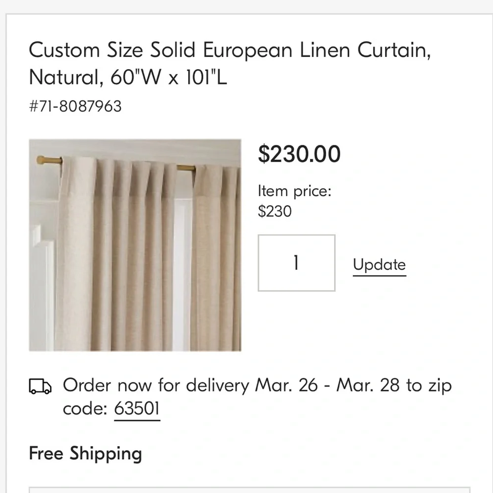 West Elm Custom Size European Flax Linen Curtain - Natural Flax 60x101